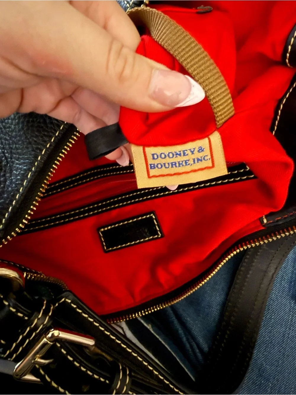 Dooney & Bourke Black Pebbled Leather Hobo Shoulder Bag – Red Lining